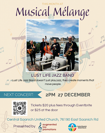 Lust Life Jazz Band at Central Saanich United Church Sunday December 27 2026 1 + 3pm